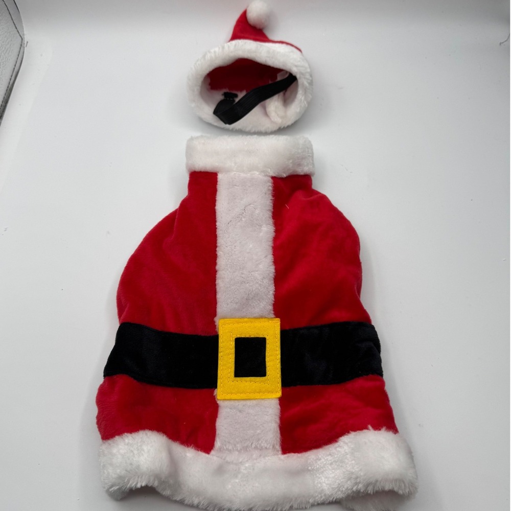 Santa Claus Costume Dog Small Red Pre-Owned Holiday Pet Apparel with Hat